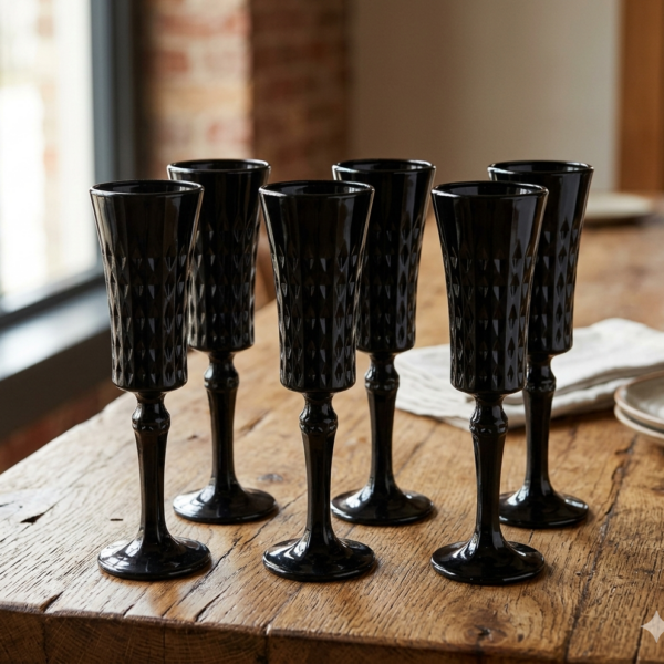 6pc Black Champagne Glasses