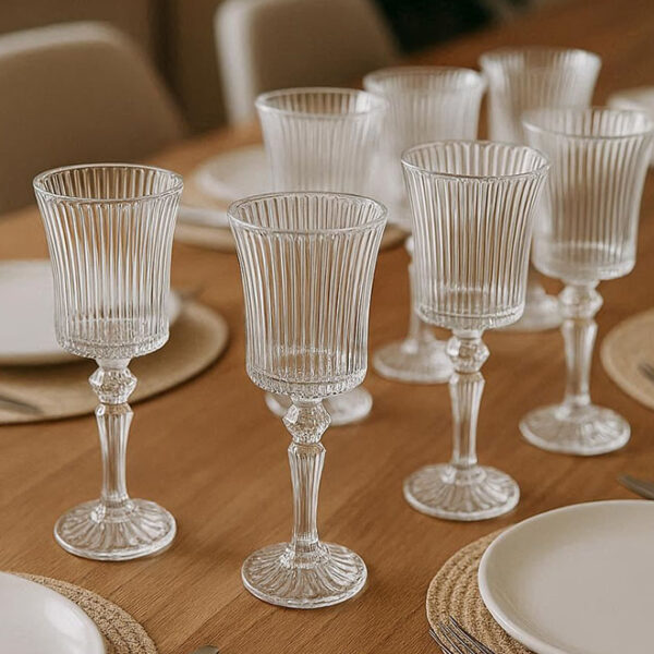 Clear Wine Glass Ribbed Design 6pc