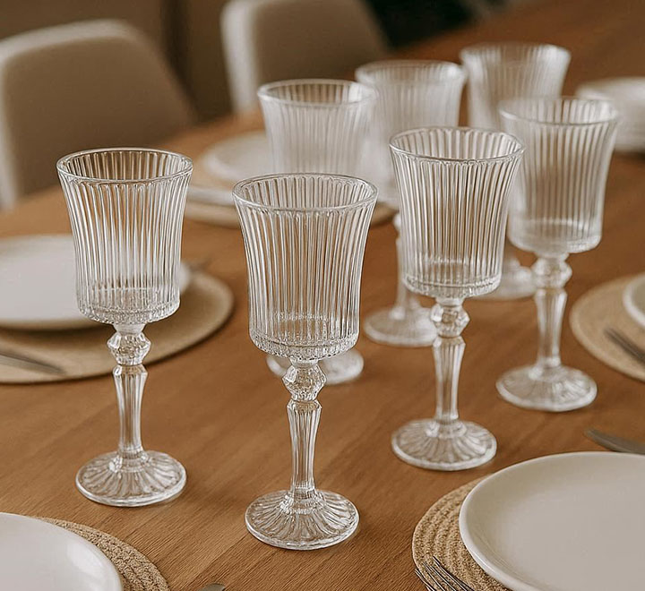 Clear Wine Glass Ribbed Design 6pc