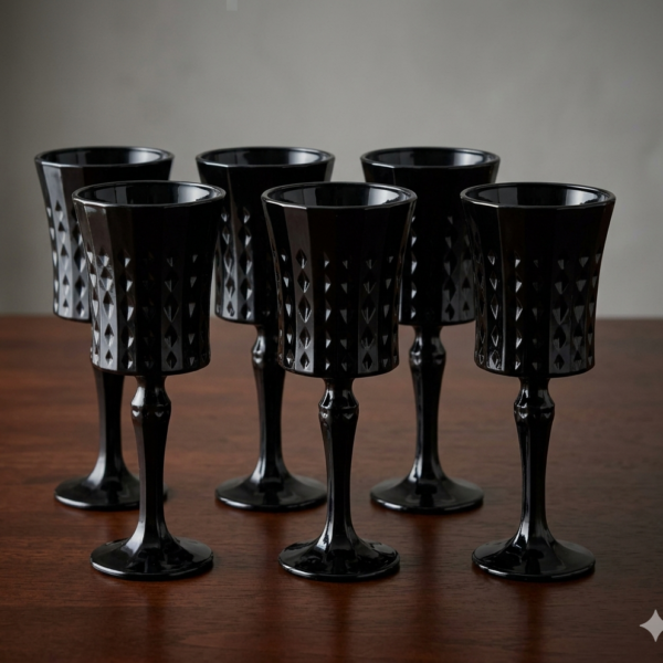 6pc Black Wine Glasses