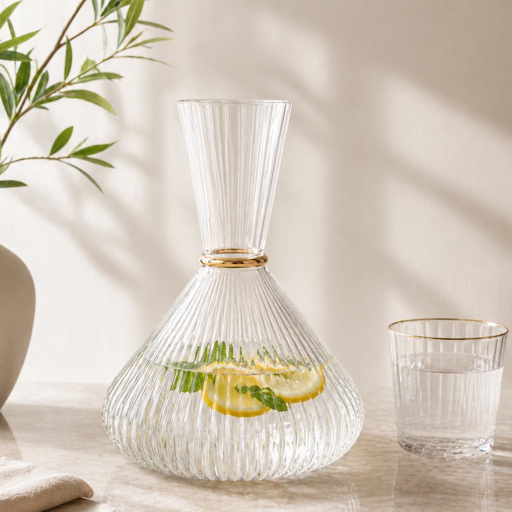 Glass Carafe with Gold Rim