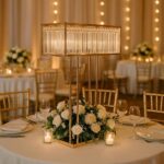 Gold Flower Stand with Glass Hangings