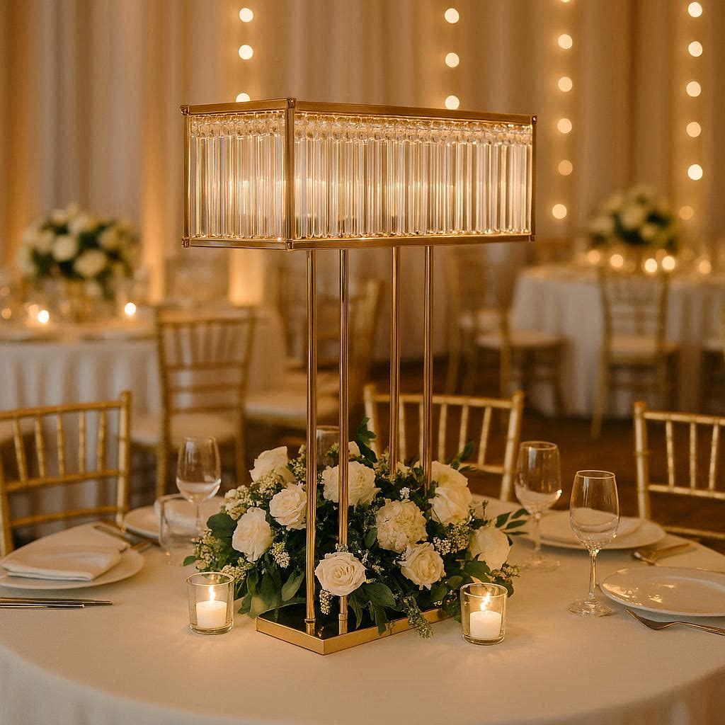 Gold Flower Stand with Glass Hangings