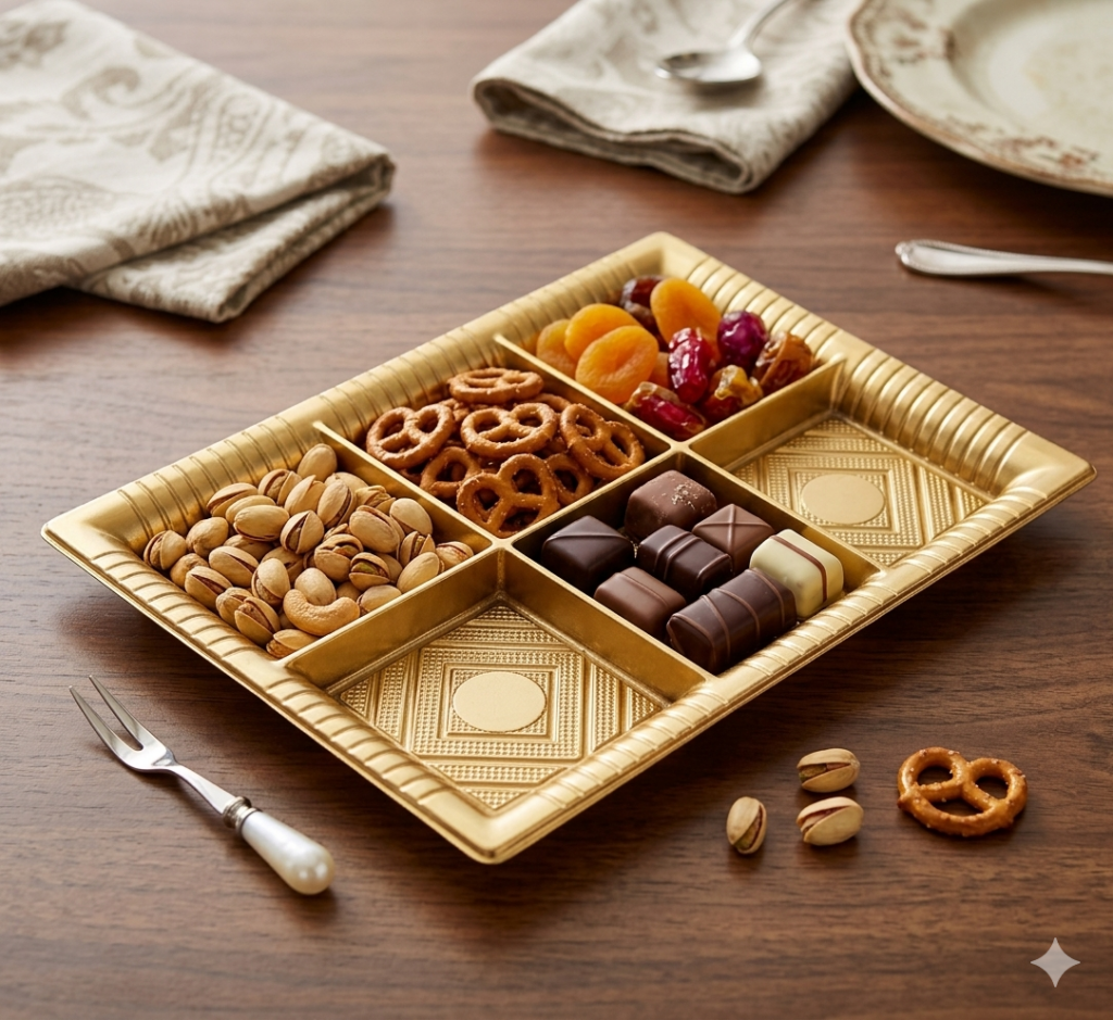 6 Division Plastic Serving Tray with Lid 