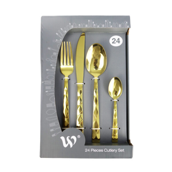 24pc Gold Cutlery Set Diamond Pattern