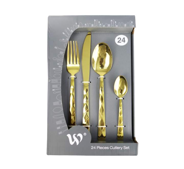 24pc Gold Cutlery Set Diamond Pattern