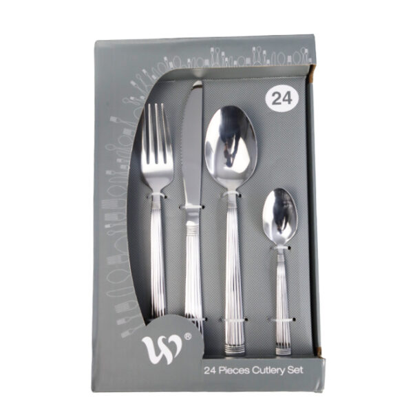 24pc Silver Cutlery Set Striped Handle