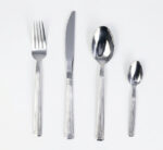 24pc Silver Cutlery Set Striped Handle