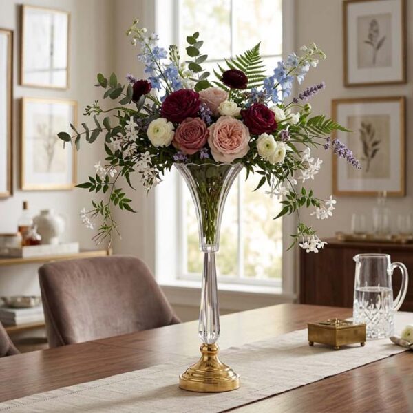 Tall Fluted Acrylic Vase with Gold Base