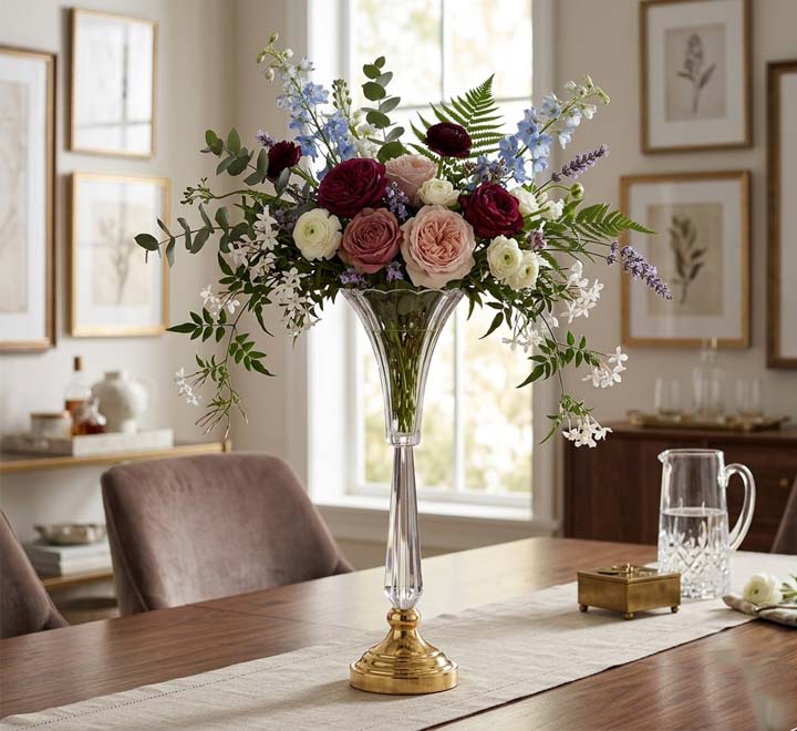 Tall Fluted Acrylic Vase with Gold Base