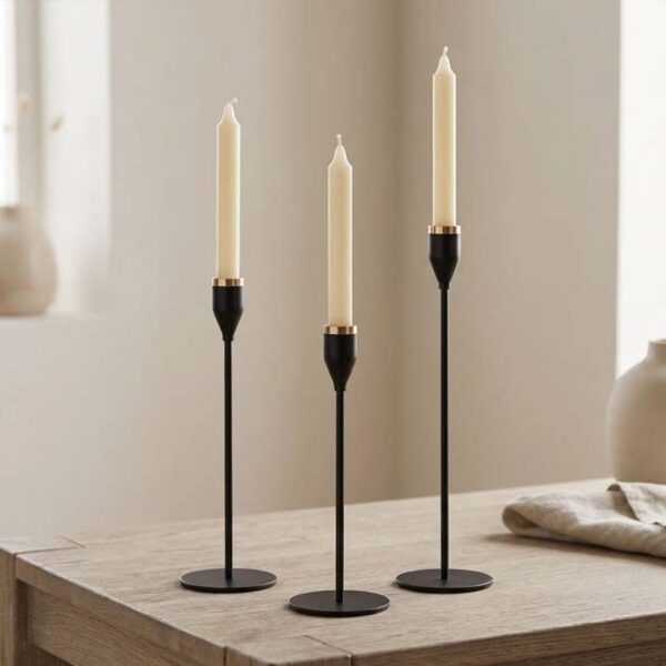 3pc Candle Holder Black/Gold