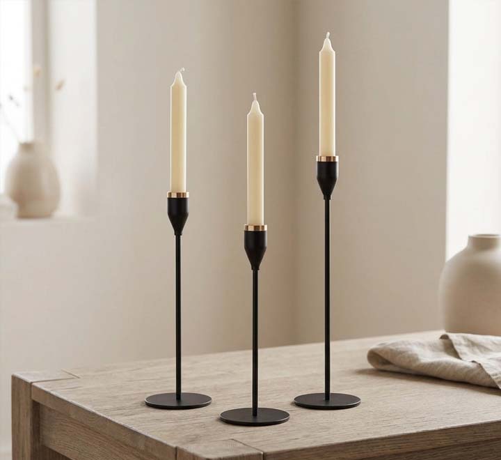 3pc Candle Holder Black/Gold