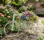 White Metal Bicycle Flower Pot