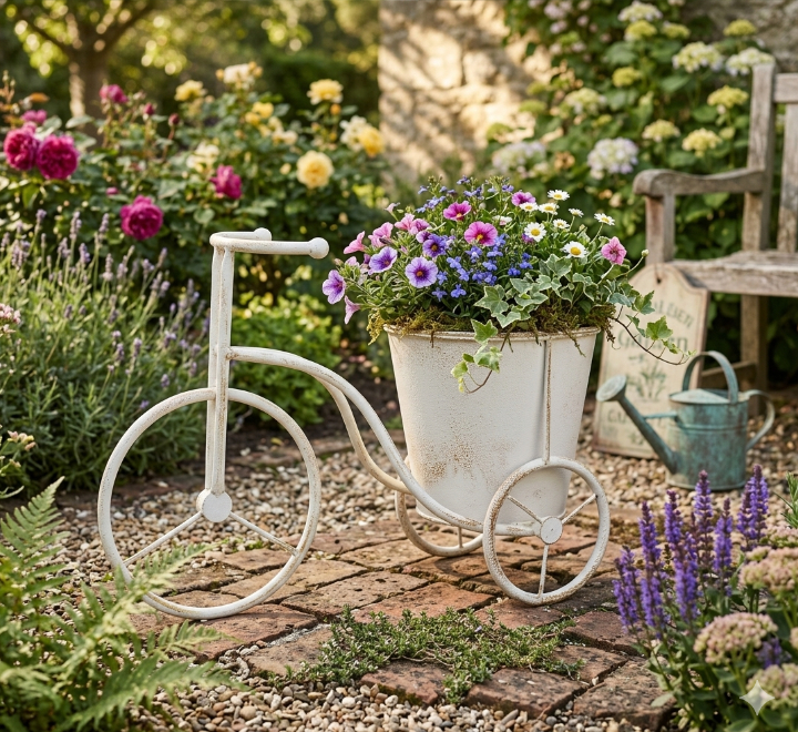 Metal Bicycle Flowerpot Rustic Look