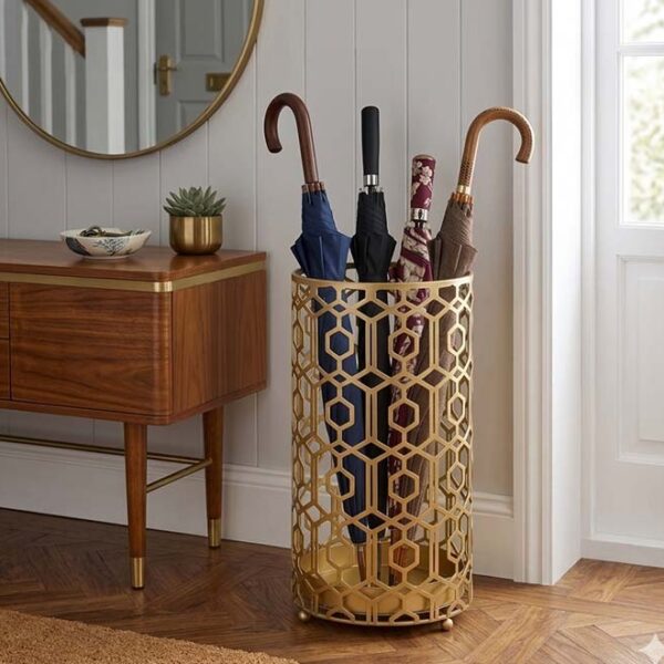 Gold Metal Umbrella Holder Round