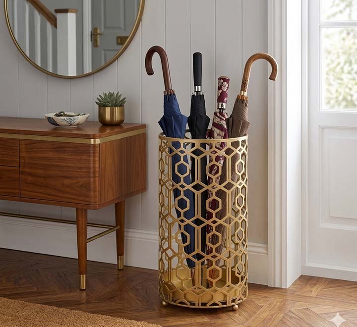 Gold Metal Umbrella Holder Round