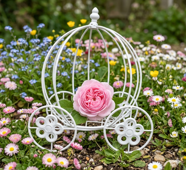 White Metal Wire Pumpkin Carriage