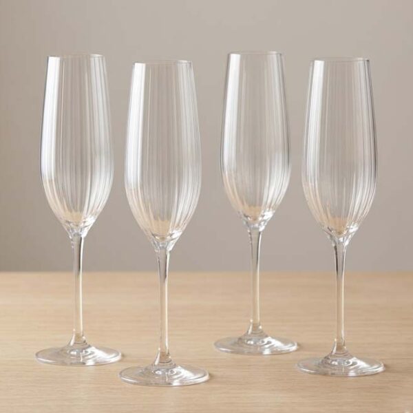 4pc Champagne Glass Ribbed Design