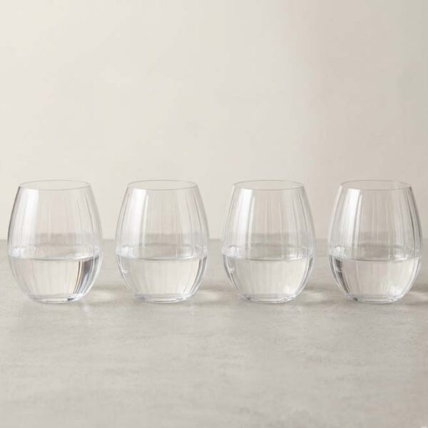 Crystal Stemless Wine Glass Ribbed Design 4pc