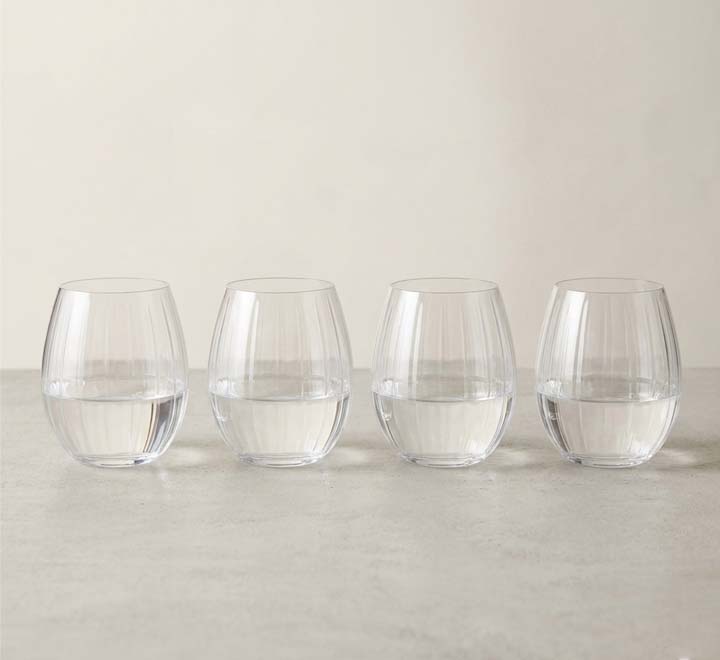 Crystal Stemless Wine Glass Ribbed Design 4pc