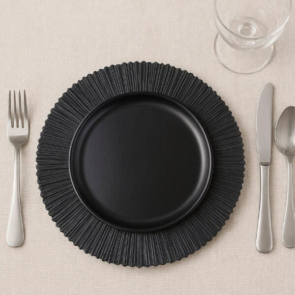 Black Plastic Underplate Striped Edge