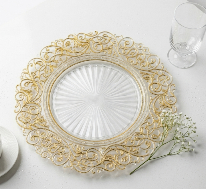 UPL10501(A) Clear Plastic Underplate Floral Edge 33cm